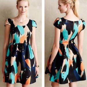 Moulinette Soeurs Pinion Brushstroke Abstract Fit-and-Flare Dress
